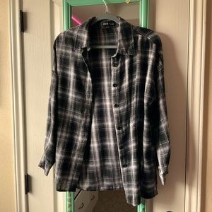 Plaid Print Drop Shoulder Blouse/Flannel